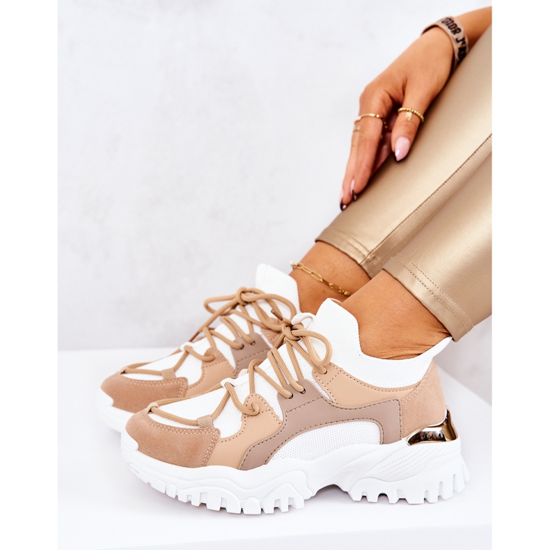 FS2 Pantofi Sport Tenisi Sosete Bej si Alb Colleen 1