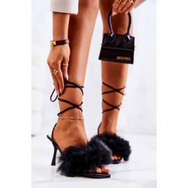 FM1 Sandale Lindsay Negre Pe Toc Înalt Cu Blană negru 2