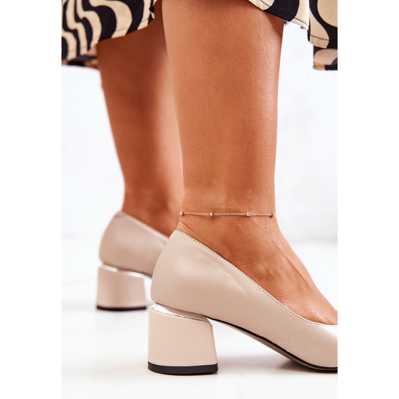 PA2 Pompe din Piele Deget În Spitz Bej Marilyn 1
