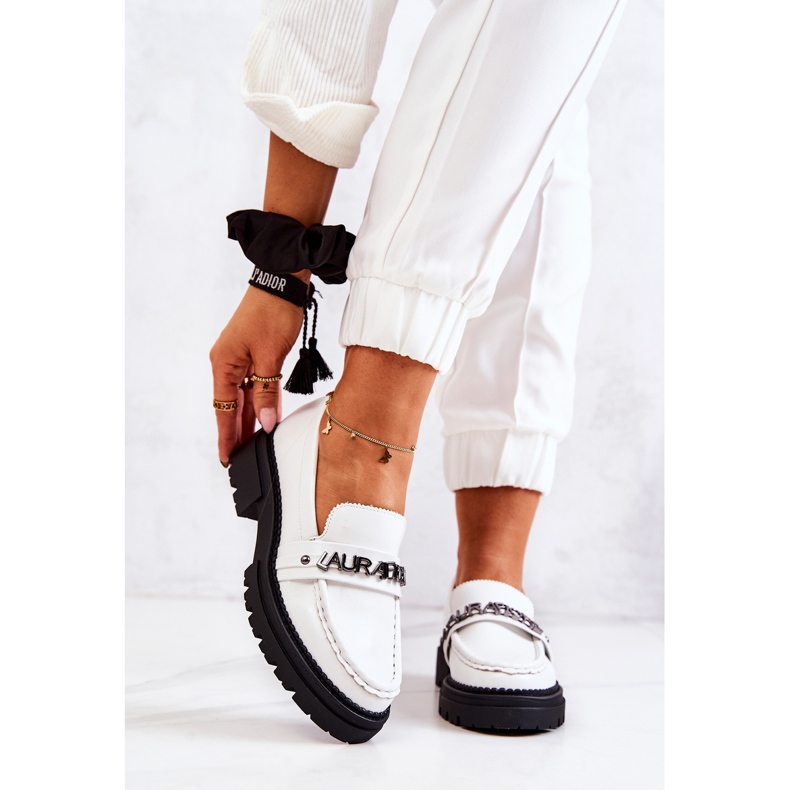 PL5 Mocasini din Piele Litere La.Fi White Jenefer alb 2
