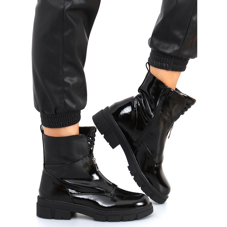 Cizme plate Haiti Black lacuite negru 1