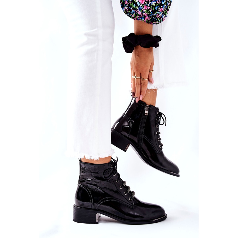 D&A Cizme calde clasice pentru femei lăcuite cu reflexie neagră negru 4 D&A Cizme calde clasice pentru femei lăcuite cu reflexie neagră negru 4