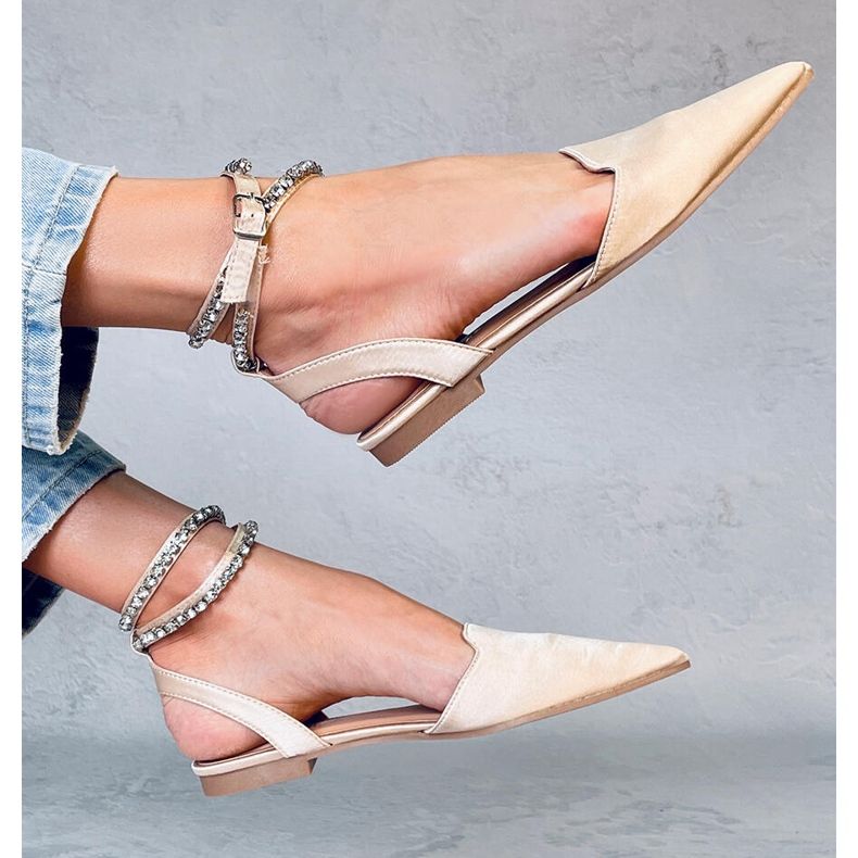 Balerini eleganti cu pietre Dust Champagne bej 1