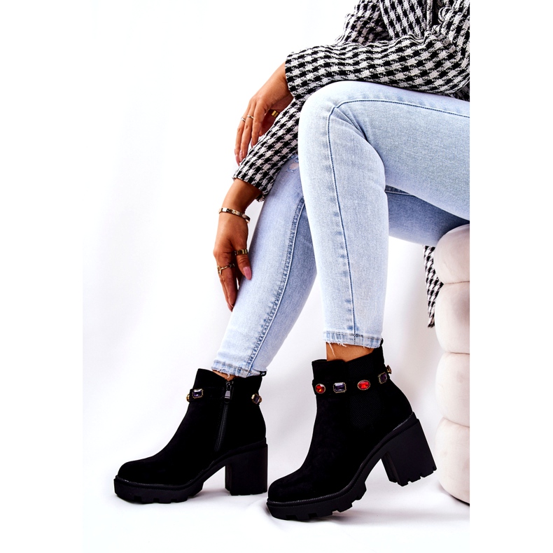 SEA Cizme de damă pe toc cu cristale Macbeth negru 1