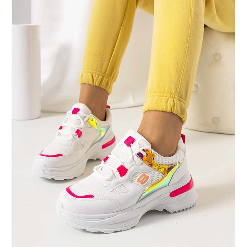 Tenisi albi și roz cu inserții holografice Going 1