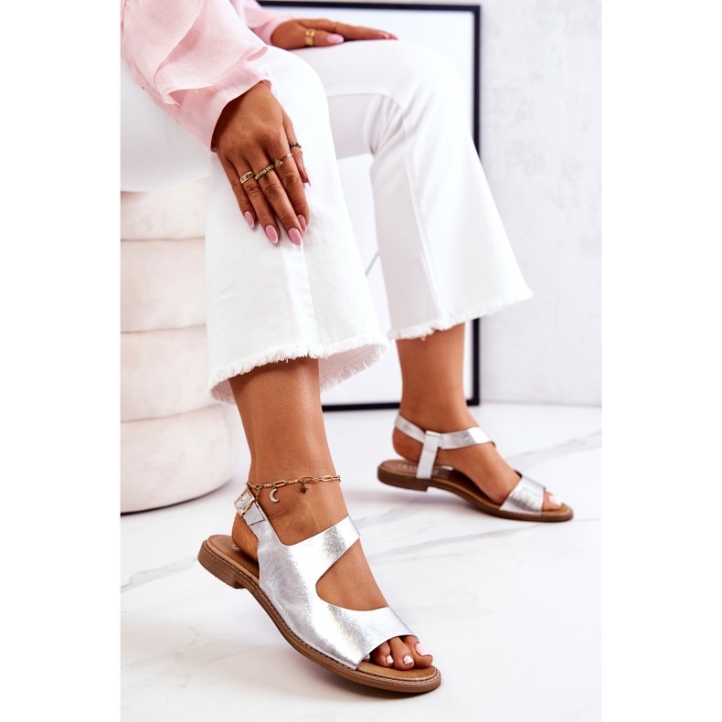 Lewski Shoes Sandale cu cataramă din piele Lewski argintiu 3041 1