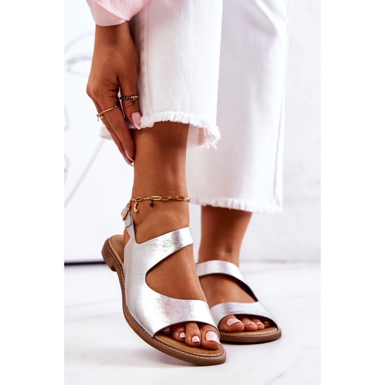 Lewski Shoes Sandale cu cataramă din piele Lewski argintiu 3041 2