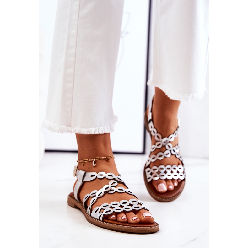 Lewski Shoes Sandale din piele ajurata Lewski 3022 Argintiu 1