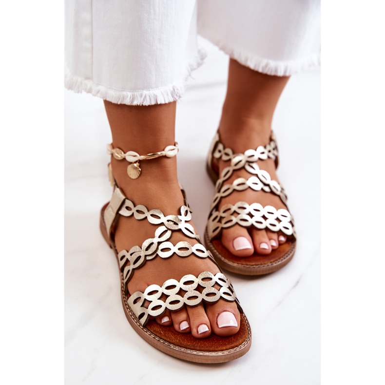 Lewski Shoes Sandale din piele ajurata Lewski 3022 Golden de aur 1