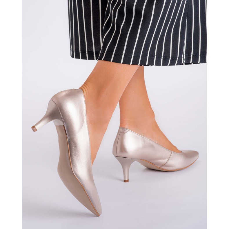 Marco Shoes Stilete confortabile și clasice 1039P platină cu tocuri joase de aur 2