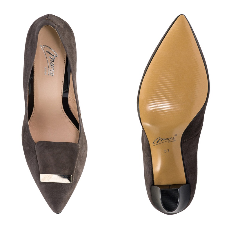 Marco Shoes 1008P pompe din velur maro cu un înfrumusețare 1