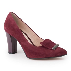 Pompele velour maro Marco Shoes 1008P cu un înfrumusețare roșu 1