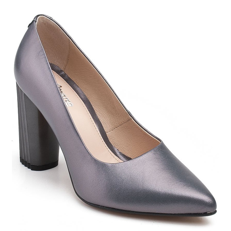 Marco Shoes Pompi gri cu toc nervurat 1