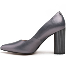 Marco Shoes Pompi gri cu toc nervurat 2