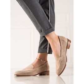 Vinceza Pantofi din piele intoarsa ajurata bej 1