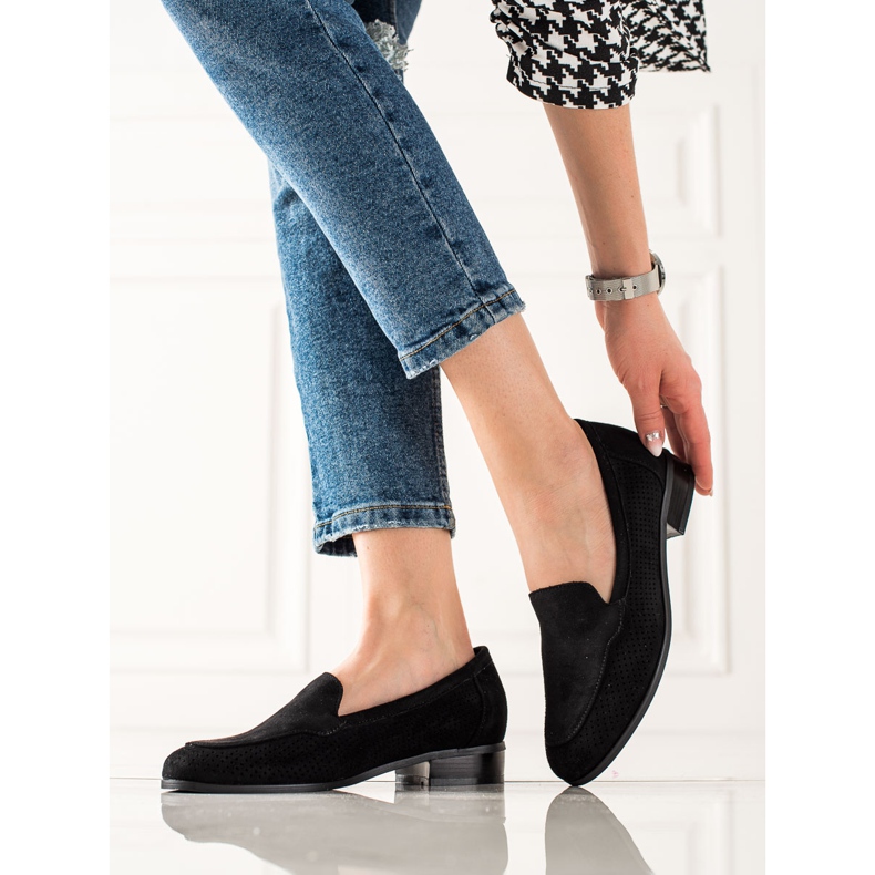 Vinceza Pantofi din piele intoarsa ajurata negru 1