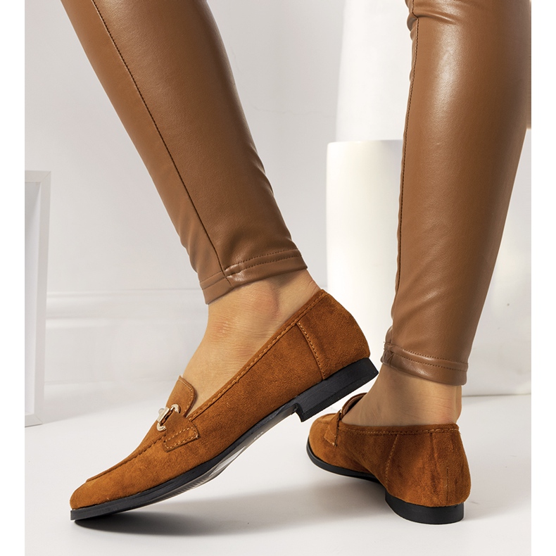 Mocasini maro Tracy cu toc plat galben 2