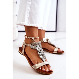 Lewski Shoes Sandale din piele ajurata Lewski 3049 Golden de aur 2