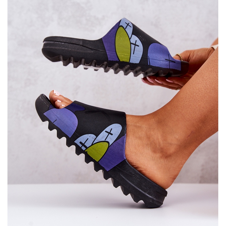 PS1 Papuci de cauciuc imprimați Black Monsters negru albastru marin 1