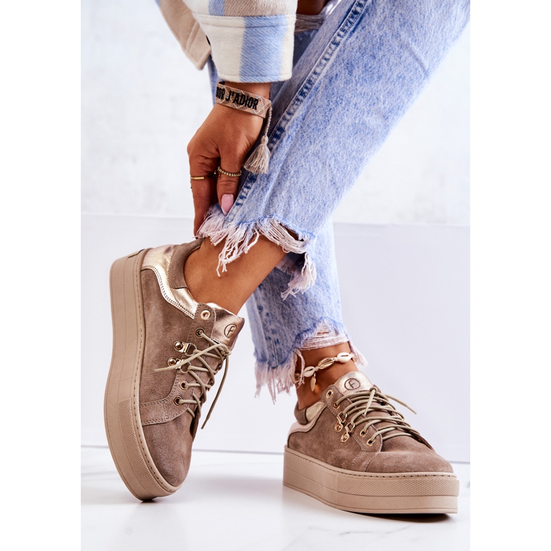 PF1 Pantofi sport din piele pe o platformă bej Mary Ann 1