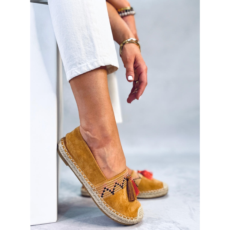 Espadrile boho cu franjuri Birna Camel maro 2