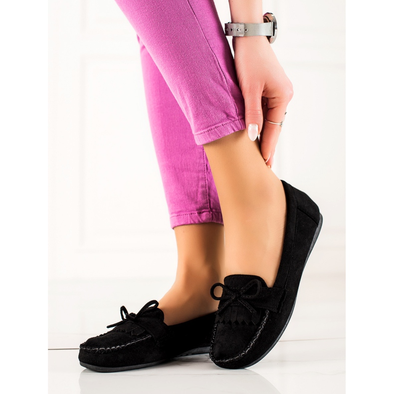 TRENDI Mocasini casual din piele de căprioară negru 1