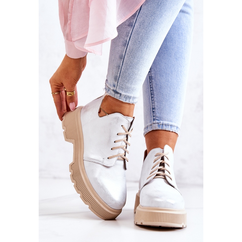 Brogues On The Massive Talpa Nicole White-Silver 2701 alb argint 2