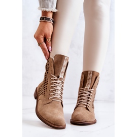 Botine din piele ajurata legate Nicole Camel 2696 maro 2