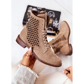 Cizme din piele ajurata cu legat Nicole Maro deschis 2696 1