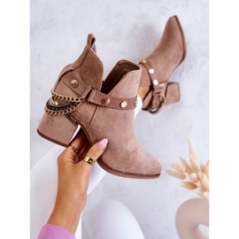 PS1 Cizme De Damă De piele intoarsa Cu Lanturi Bej Inchis Tracy 1