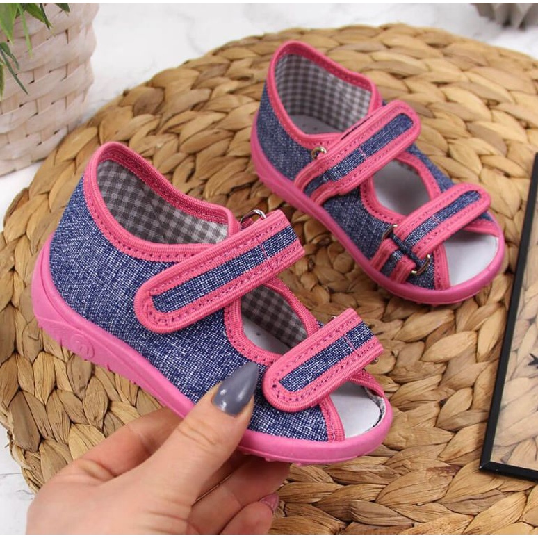 Papuci de casa Nazo TEX4B, bleumarin si roz 1