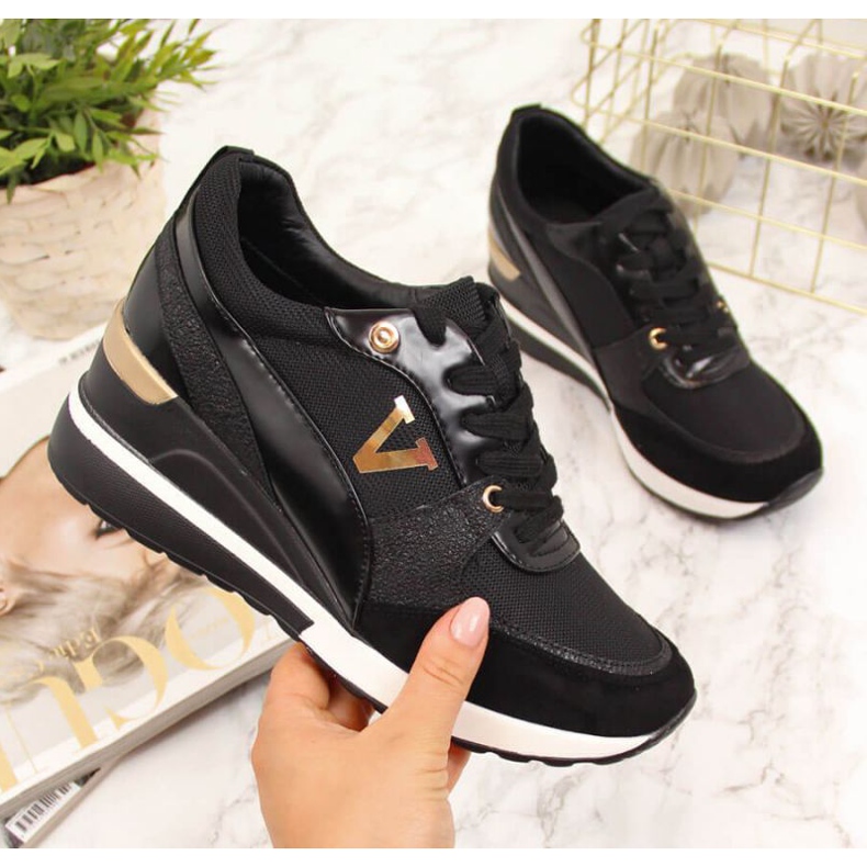 Tenisi cu pană Potocki W WM747A negri negru de aur 1