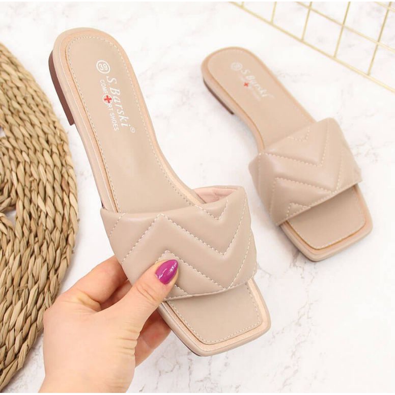 Papuci matlasați S. Barski W OLI103B bej 1