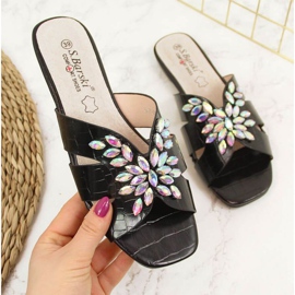 Papuci negri cu pietre S. Bararski W OLI104 negru 1