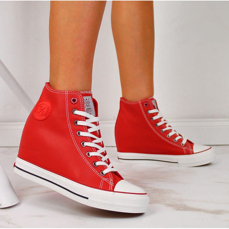 Adidași pe pană Cross Jeans W II2R4026C roșu alb roşu 2