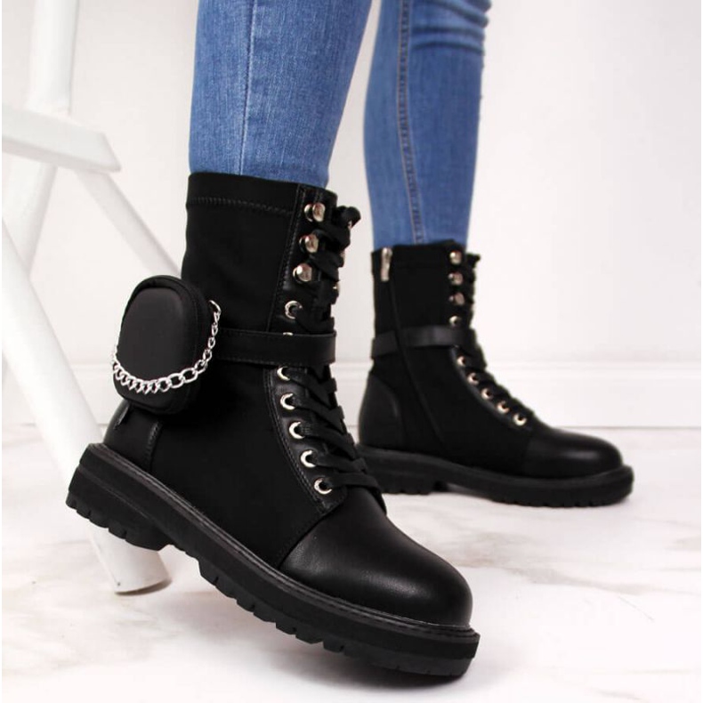 Cizme din piele cu buzunar Goe W II2N4024 negru 2