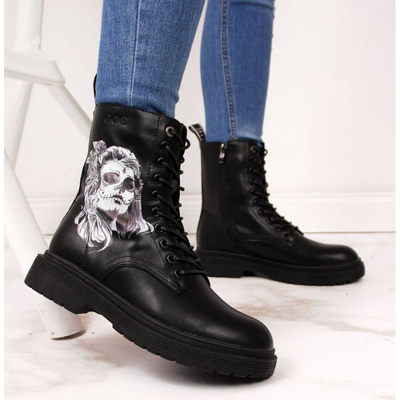 Cizme din piele Goe W II2N4046 negru 2