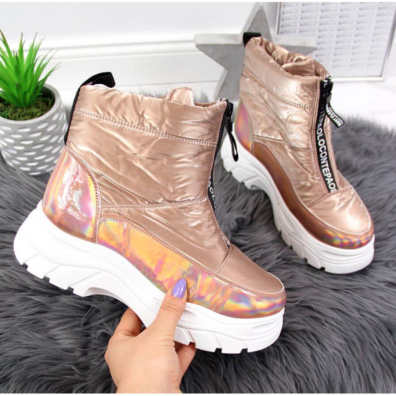 Ghete de zăpadă pe platforma holo Vinceza W JAN46C aurie de aur 1