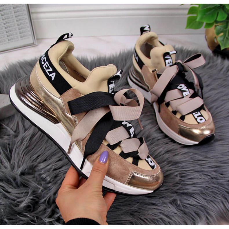 Adidași cu inscripții Vinceza W JAN49A bej 1