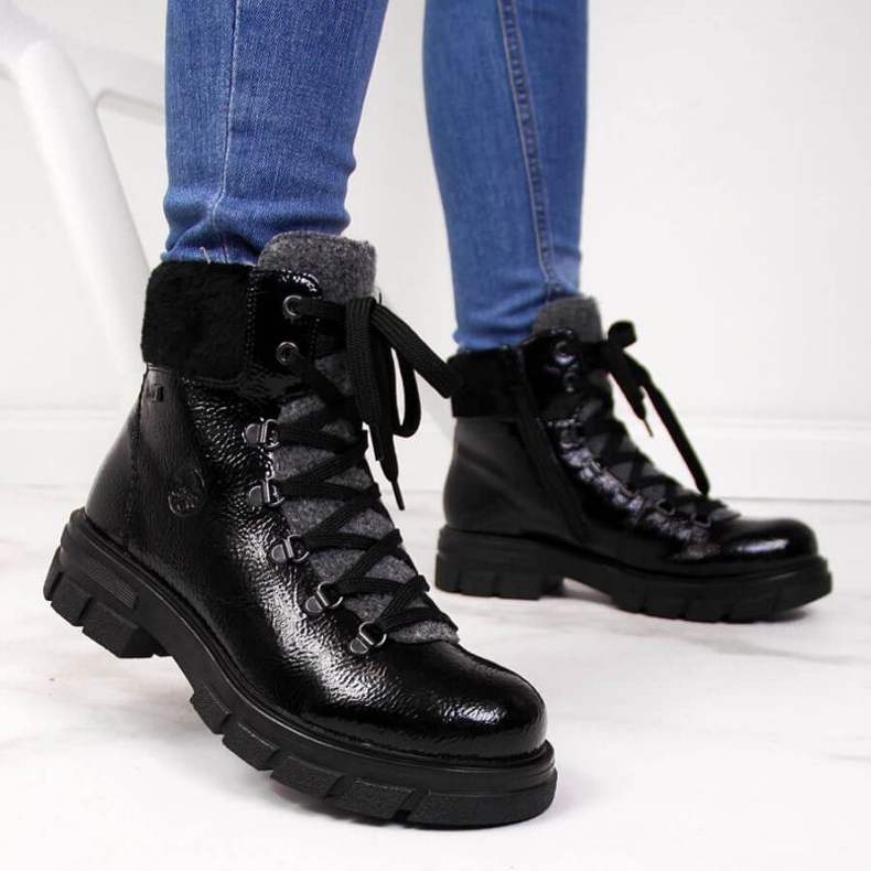 Cizme lacate izolate negre W Rieker Z9132 negru albastru 2