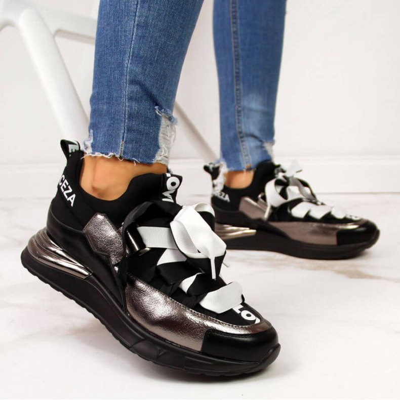 Adidași negri cu inscripții Vinceza W JAN49B negru 2