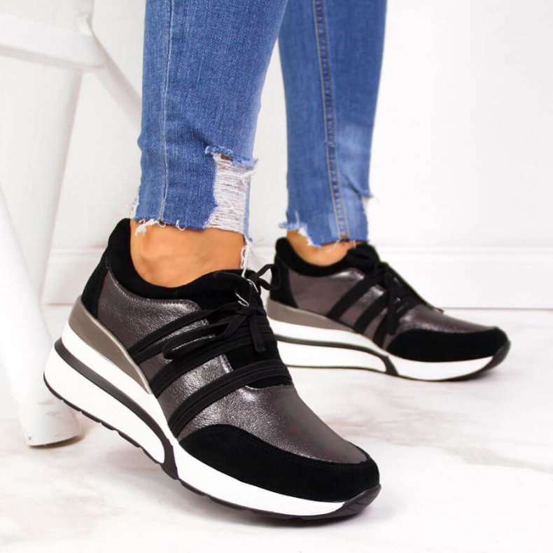 Încălțăminte din piele pe o pană T.Sokolski W SCA139 argintiu negru 2