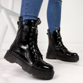 Cizme din piele lacată neagră Filippo W PAW297 negru 2