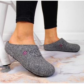 Papuci cu broderie Panto Fino W INT1632 gri 2