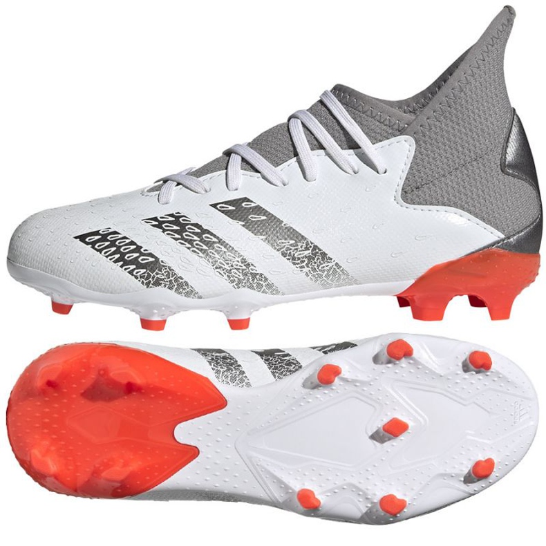 Ghete de fotbal Adidas Predator Freak.3 Fg Jr FY6280 alb, alb, gri / argintiu alb 1