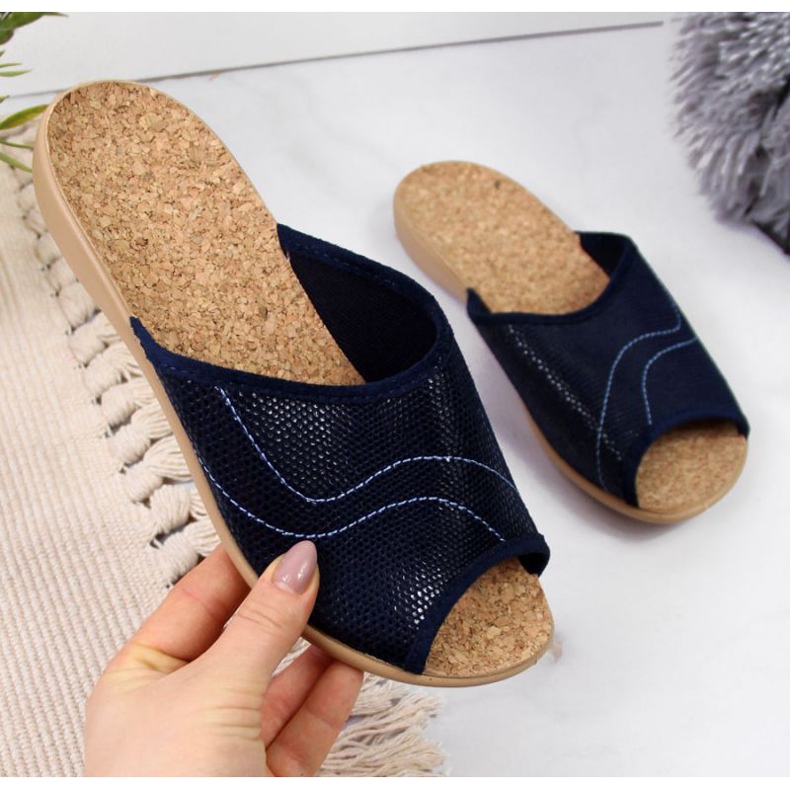 Papuci de casa pluta Befado W BEF17F bleumarin albastru marin 1