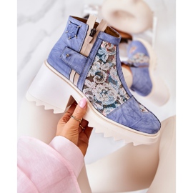 Cizme de piele pe un stâlp masiv Maciejka Blue 05325-06 albastru 2