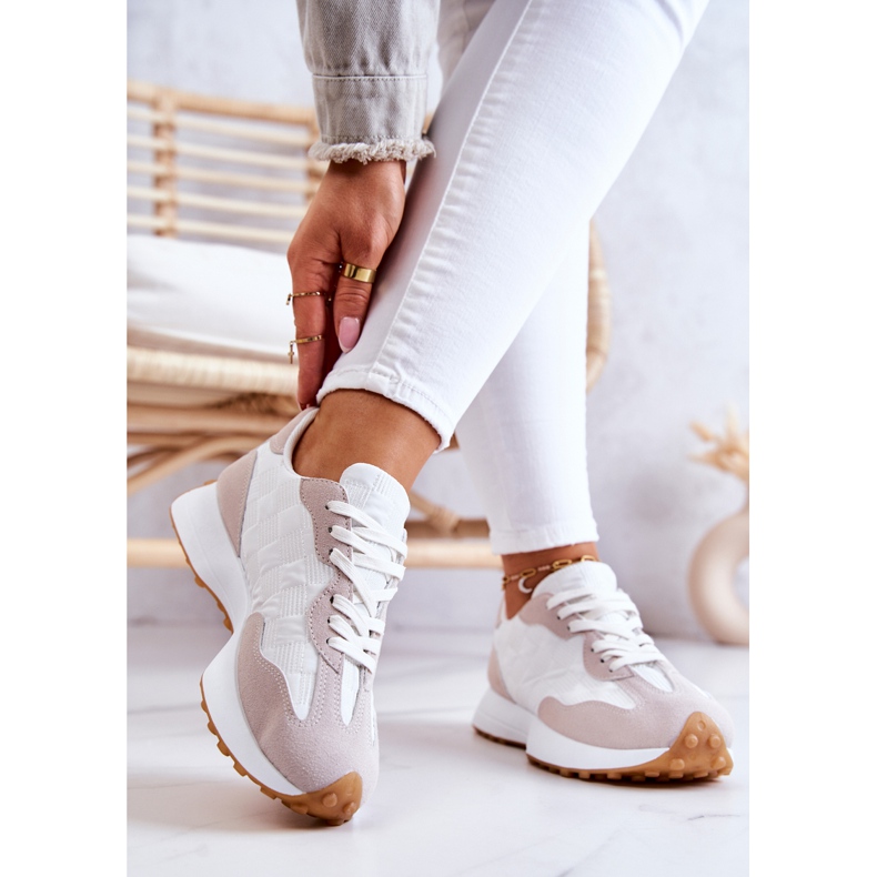 FJ1 Pantofi sport clasici, legati alb si bej Patrice 2