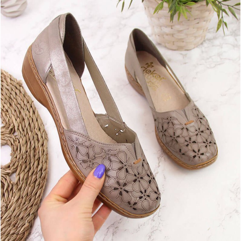 Pantofi ajurati W Rieker 41356 bej 1