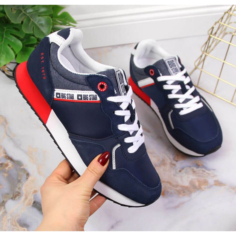 Pantofi sport din piele Big Star W JJ274285 bleumarin albastru marin gri 1